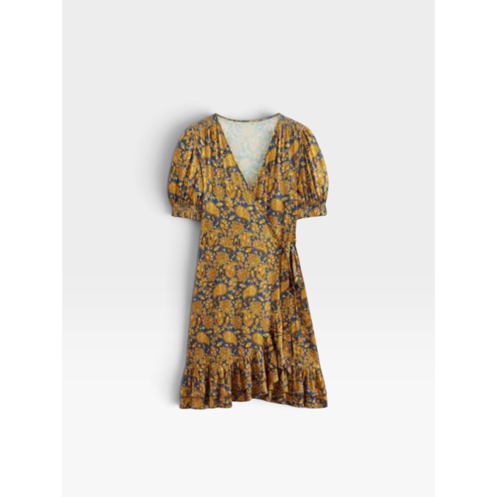 Boden Blue Yellow Paisley Cotton Jersey Wrap Dress Plus Size US 16/18L UK 20L